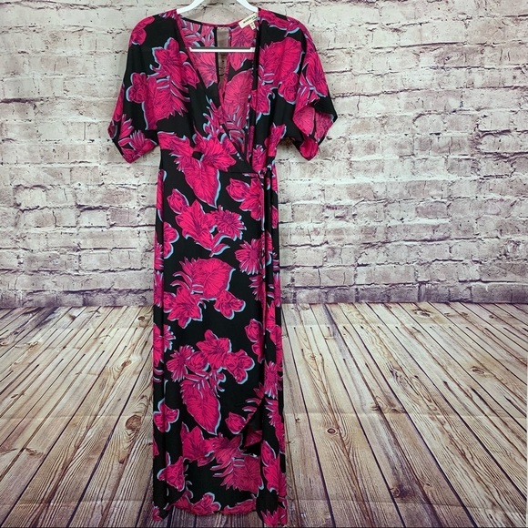 Monteau Pink Black Floral Sheer Maxi Dress - Picture 1 of 11